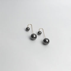 Caitlin Bridesmaid Classic Double Pearl Earrings in Gunmetal Grey