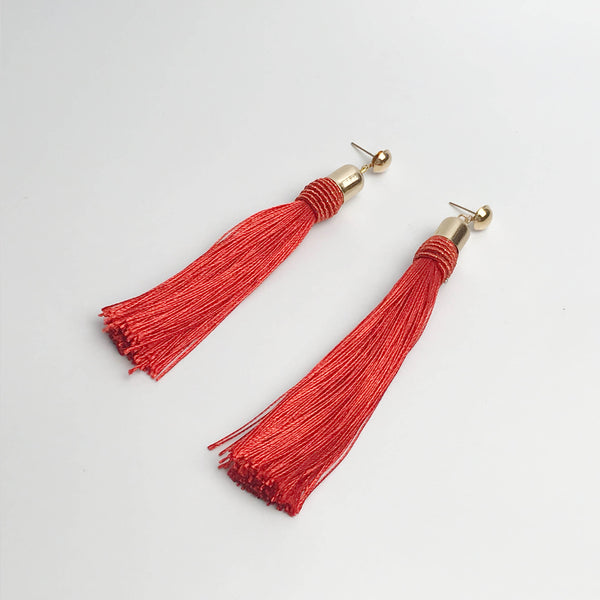 Leila Bridesmaid Tassel Earrings in Red